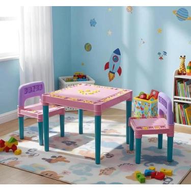 Imagem de Mesa Mesinha Infantil Com 2 Cadeiras Educativa Tritec Rosa - Congratul