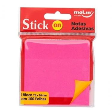 Imagem de Bloco Adesivo Molin do Brasil Stick Pink de Notas Adesivas Neon 76 mm X 76 mm com 1 Unidade Rosa