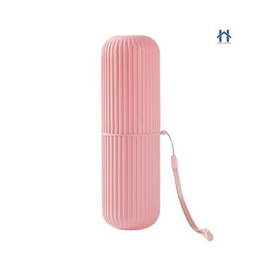 Imagem de Estojo Porta Escova e Pasta Dental OEM Multiuso para Viagem Trabalho e Escola em Plástico Rosa Bebê com Alça e Vedação 1