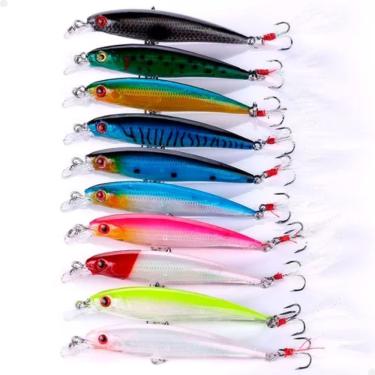 Imagem de Kit de Iscas Artificiais para Pesca Kit 10 Iscas Multicoloridas 3D Alta Performance Ação Suspending e Rattling