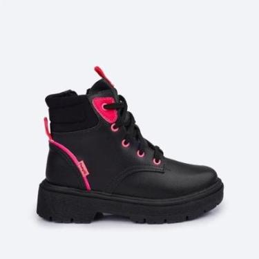 Imagem de Bota Coturno Infantil Pampili Duda Preto Pink Flúor 681.008-Feminino