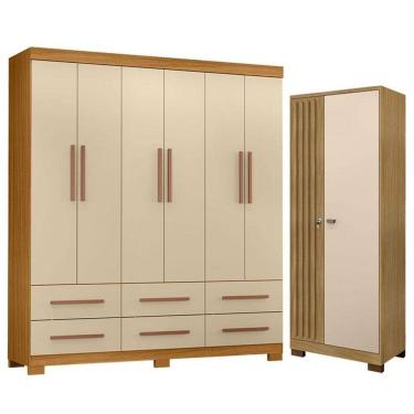 Imagem de Guarda Roupa Casal New Kansas e Armário Multiuso Versatile Carvalho Americano Off White...