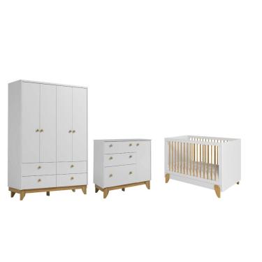 Imagem de Quarto Completo Bebê Zoe Berço Multifuncional MDF Peroba