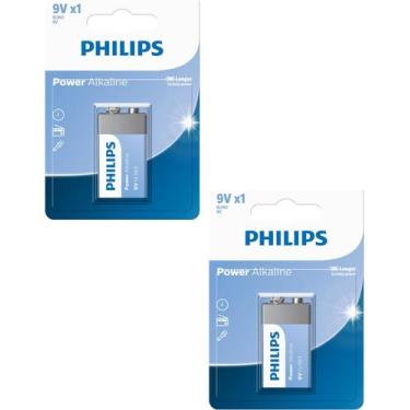 Imagem de 2 Pilha Bateria 9 Volts Alcalina Philips 6LR61