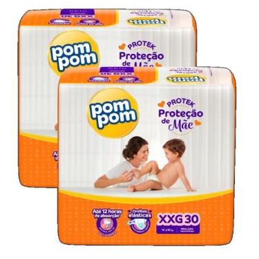 Imagem de 2 Fralda Pom Pom Protek Proteção de Mãe Mega XXG 30 Unidades