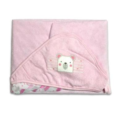 Imagem de Toalha Banho Com Capuz Bebê Plush Ursa Rosa Forro Fralda - Inconfral