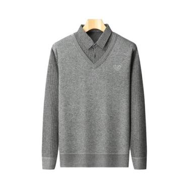 Imagem de Camisa Polo De Fleece Azul Marinho E Caqui Para Homens, Suéter Com Gol