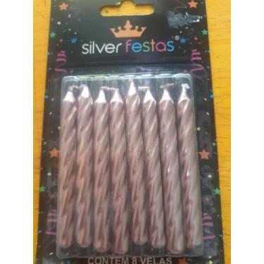 Imagem de Vela Aniversário Palito Espiral Rosé Gold Metalizada - 08 un - Silverf
