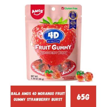 Imagem de Bala descascavel morango amos 4d fruit gummy strawberry burst 65g