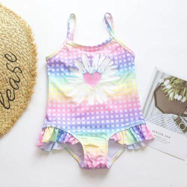 Imagem de Maiô Biquini Infantil Rosa Praia Verão Flor Coração Colorido Tamanho:8