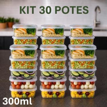 Imagem de Kit até 30 Potes Marmita 300Ml Transparente com Tampas e Travas Fit Bp