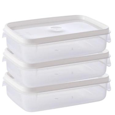 Imagem de Pote de plástico transparente para freezer e micro-ondas 900 ml com 3 