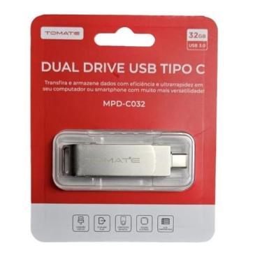 Imagem de Pen Drive Duplo Usb 3.0 E Typec 32gb Tomate Mpdc032 Rapido.