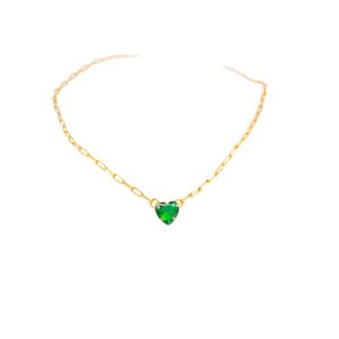 Imagem de Choker regulável cartier cravejada com um coração verde esmeralda em banho ouro 18K