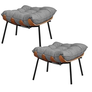 Imagem de Kit 2 Puffs Decorativos Sala de Estar Abel Base de Madeira Preto Linho Cinza - Gran Belo