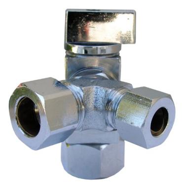 Imagem de (1.3cm Compression Outlet x 1cm Compression Outlet, 1/2-Inch IPS Inlet) - LASCO 06-8822.8ler Turn 3-Way Valve, 1.3cm Iron Pipe Inlet X 1.3cm Compression Outlet X 1cm Compression Outlet, Chrome