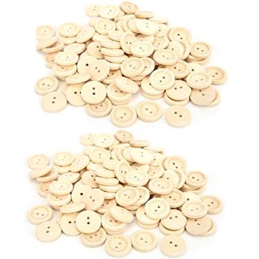 Imagem de Botões de costura redondos multiuso 200 peças botões de madeira portáteis à prova d'água para tricô artesanal, crochê, scrapbooking, costura