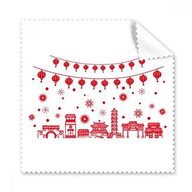 Imagem de Lanterna vermelha chinesa de pano de limpeza com estampa de corte de papel, 5 peças