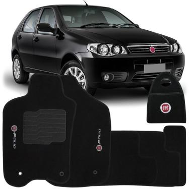 Imagem de Jogo Tapete Automotivo Carpete + Lixeira Palio Fire G3 2012 à 2016 Soft Logo Bordado Preto 6 Peças