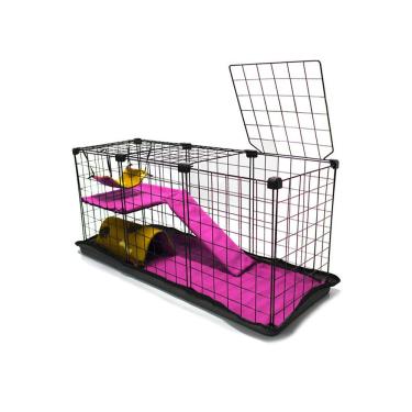 Imagem de Cercado Pet Porquinho da India 30x90x40 Preto com Teto Toca Rede e Tapete Higienico Femea