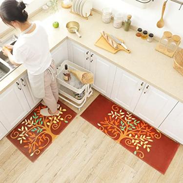 Imagem de youyoucool Tapete de cozinha, 2 peças, tapetes e tapetes de cozinha, tapete acolchoado antifadiga, conjunto de tapetes de cozinha antiderrapantes à prova d'água para cozinha, escritório, pia 51 x 78