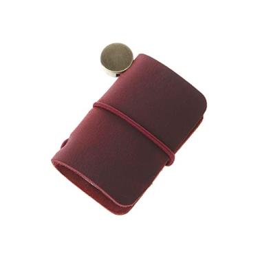 Imagem de SEIWEI Caderno criativo presentes de escrita de couro portátil tamanho mini livro de viagem capa artesanal com folheto de inserção mini caderno de diário 4,8x3,2 cm (1,9''x1,3'') vermelho