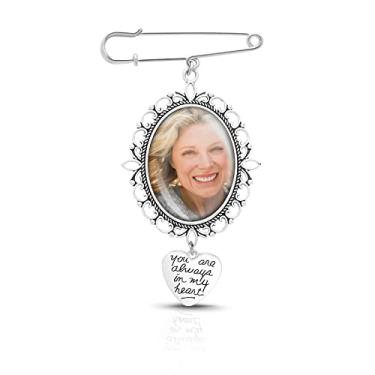 Imagem de 1 kit de alfinete de alfinete de foto de buquê de casamento DIY - Moldura única de renda para casamento, porta-retrato oval cabochão de vidro com pingente