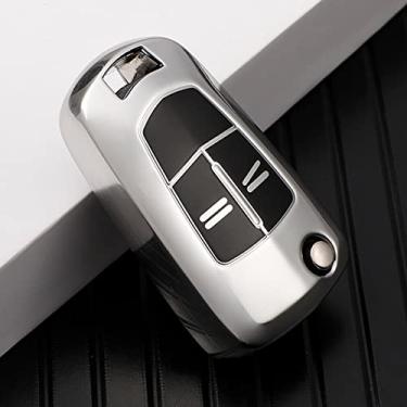 Imagem de SELIYA Bolsa de proteção de capa de chave de carro TPU, apto para Vauxhall Opel Corsa Astra Vectra Signum 2 botões bolsa de chave remota, prata