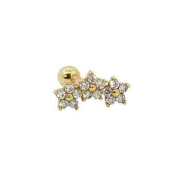 Imagem de Piercing De Ouro 18K Cartilagem 3 Flores - Elegancy Joias