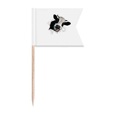 Imagem de Bandeiras de papel para palito de dente de vaca leiteira com impacto quebrado para festa de bolo comida prato de queijo