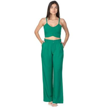 Imagem de Conjunto Feminino Calça Pantalona E Cropped De Viscolinho Verão - Mada