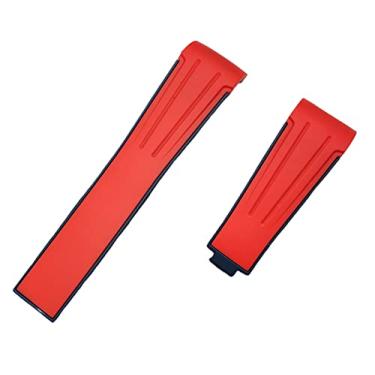 Imagem de GANYUU Pulseira de relógio 20mm com extremidade curvada pulseira de borracha de silicone para role Strap para Daytona para submarino GMT Explorer 2 cinto (cor: vermelho azul, tamanho: sem fivela)