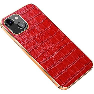 Imagem de COOVS Capa para Apple iPhone 13 (2021) 6,1 polegadas, padrão de crocodilo couro moldura dourada capa de telefone traseira [proteção de tela e câmera] (cor: vermelho)