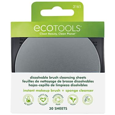 Imagem de EcoTools Limpador profissional de pincéis de maquiagem e liquidificador de beleza com tapete texturizado, embalagem reciclável sem plástico, sem crueldade, vegano, tamanho de viagem, adicione água, 30 folhas