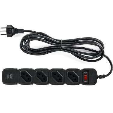 Imagem de Filtro De Linha Protetor Eletrônico Régua Extensão Elétrica EPE 204 USB+ Intelbras 4 Tomadas 2 Usb Bivolt Cabo 3 Metros