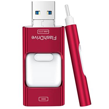 Imagem de Pen Drive para iPhone 256 GB, 4 em 1 USB tipo C, pen drive de armazenamento externo para iPhone, iPad, computador Android, vermelho