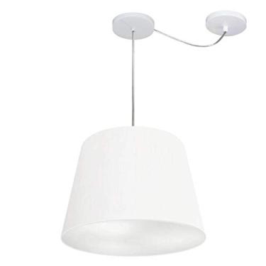 Imagem de Lustre Pendente com Desvio de Centro Cúpula Tecido 30/30x40 cm, Vivare Iluminação, Pendente4280 BR, Branco, Médio