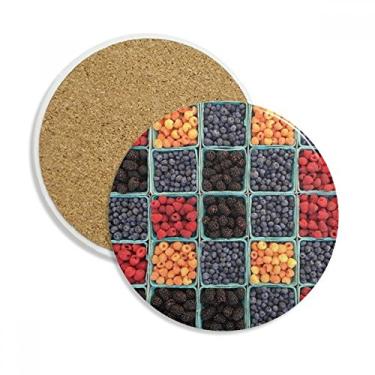 Imagem de Caneca de porta-copos com foto natural Fresh Berry Fruit Picture Caneca de proteção de mesa Pedra absorvente