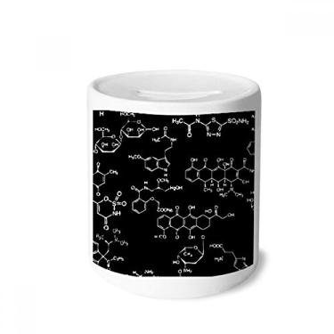 Imagem de DIYthinker Caixa de moedas de cerâmica preta com ilustração de estrutura molecular para presente de cofrinho