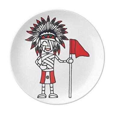 Imagem de Prato de porcelana decorativa com bandeira vermelha, chefe peruano de futebol, múmia de futebol