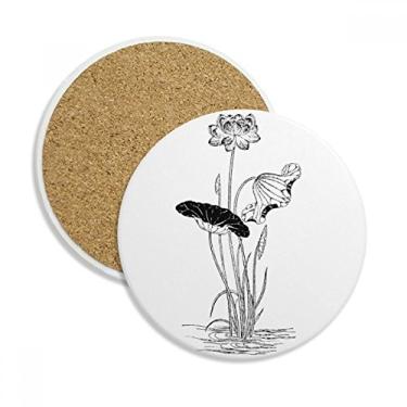 Imagem de Caneca de flor de lótus de água preta e branca para porta-copos de plantas, pedra absorvente de proteção de mesa