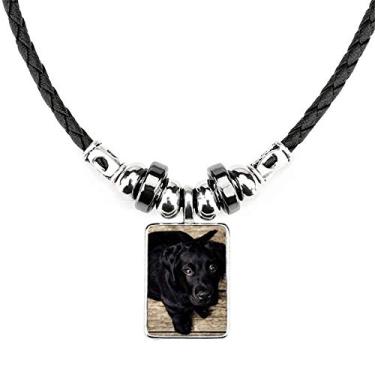 Imagem de DIYthinker Colar de cachorro preto Lonely Night Jewelry Torque pingente de corda de couro