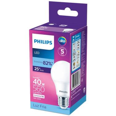 Imagem de Lâmpada Led Philips 7W bivolt luz branca fria 6500K base E27 - Branco