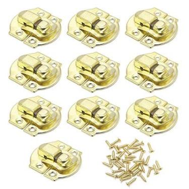 Imagem de 10 pcs antique bloqueio caixa de jóias de madeira decorativo cadeado 20x21mm metal hasps trinco com parafuso vintage hardware móveis YYDFPIIA (Color : Gold)