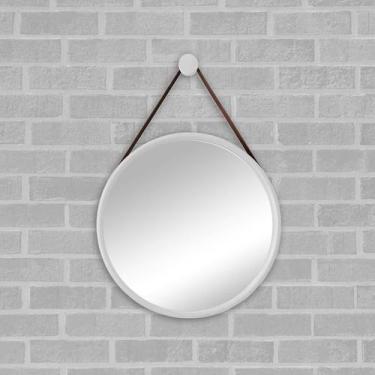 Imagem de Espelho Redondo Decorativo Adnet 50cm Moldura Alumínio Branco Com Alça