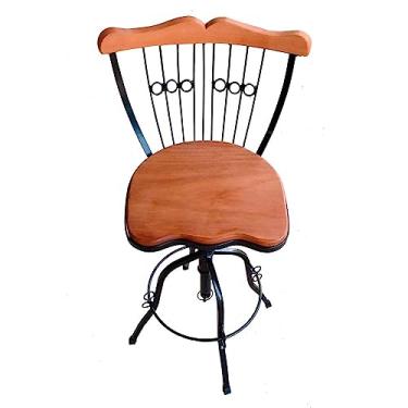 Imagem de Banqueta Alta Giratória Regulável Ferro Madeira Bistrô