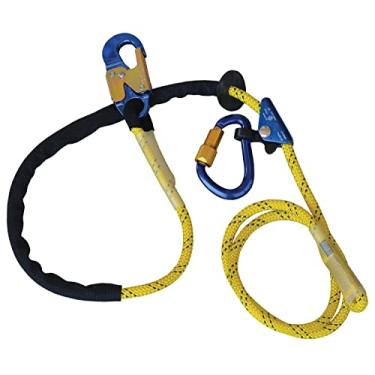 Imagem de 3M DBI-SALA 1234071 Cordão ajustável de posicionamento de corda com ajustador, mosquetão de alumínio e gancho de pressão, 2,4 m, amarelo/azul
