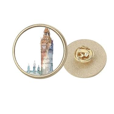 Imagem de Big Ben in Britain Art Deco Fashion Round Metal Golden Pin Broche Clip, Medium, não aplicar