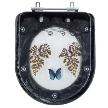 Imagem de Assento Sanitário Tampa de Vaso Vogue Plus Preto Decorado com Borboleta