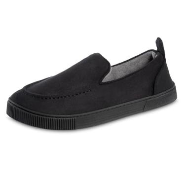 Imagem de isotoner Chinelo masculino de microcamurça e lona fechado nas costas: interior/exterior, espuma viscoelástica, lavagem à máquina, Preto, 13-14